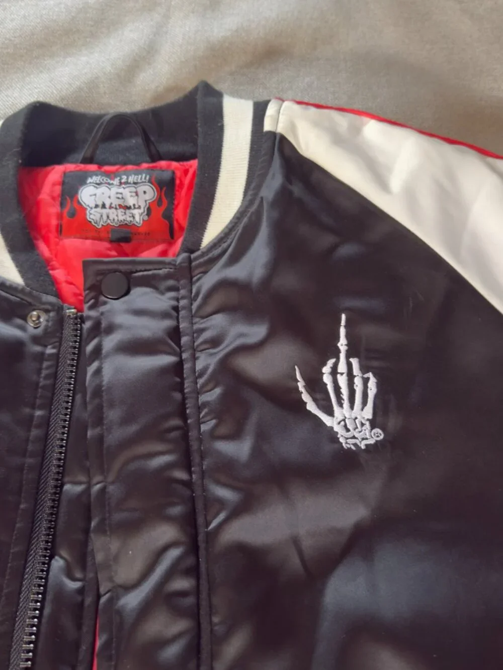 Creep Street Satin Bomber Jacket Size Large Black